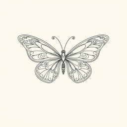 An elegant and delicate illustration of a butterfly rendered with fine line art