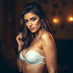 A stylized transformation of a standard photo into a sexy, alluring version, highlighting features like curves and confidence