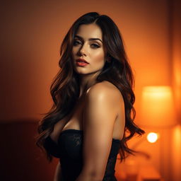 A stylized transformation of a standard photo into a sexy, alluring version, highlighting features like curves and confidence