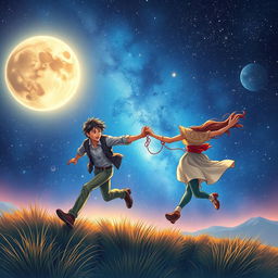 A stunning A4 book cover illustration for an adult romantic novel, set against a breathtaking cosmic background filled with stars and galaxies
