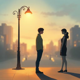 An evocative A4 book cover illustration for an adult romantic novel, showcasing two realistic figures standing at a distance from each other, symbolizing longing and anticipation