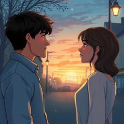 An engaging A4 book cover illustration for an adult romance novel, capturing the poignant moment of two individuals waiting for each other from a distance