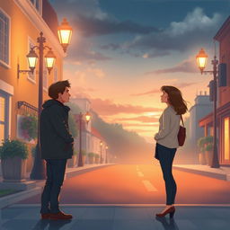 An engaging A4 book cover illustration for an adult romance novel, capturing the poignant moment of two individuals waiting for each other from a distance