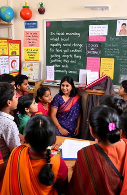 A vibrant classroom scene depicting Christian education promoting social change in India