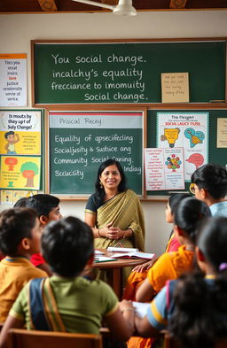 A vibrant classroom scene depicting Christian education promoting social change in India