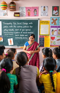 A vibrant classroom scene depicting Christian education promoting social change in India
