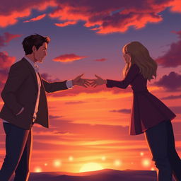An alluring A4 book cover illustration for an adult romance novel, featuring two realistic individuals standing apart, reaching out with their arms extended towards each other, yet separated by distance