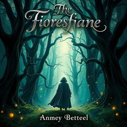 A captivating book cover design featuring a mystical forest with ethereal lighting, where tall, ancient trees weave their branches to create a natural archway