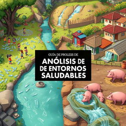 A captivating digital illustration depicting a community alongside a clean stream, showcasing contrasting scenes