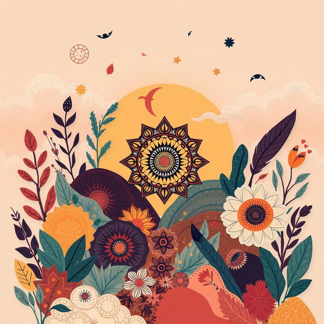 A boho illustration infused with artistic elements, showcasing a rich tapestry of colors and textures