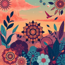 A boho illustration infused with artistic elements, showcasing a rich tapestry of colors and textures