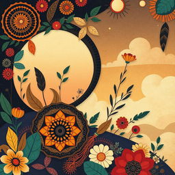 A boho illustration infused with artistic elements, showcasing a rich tapestry of colors and textures