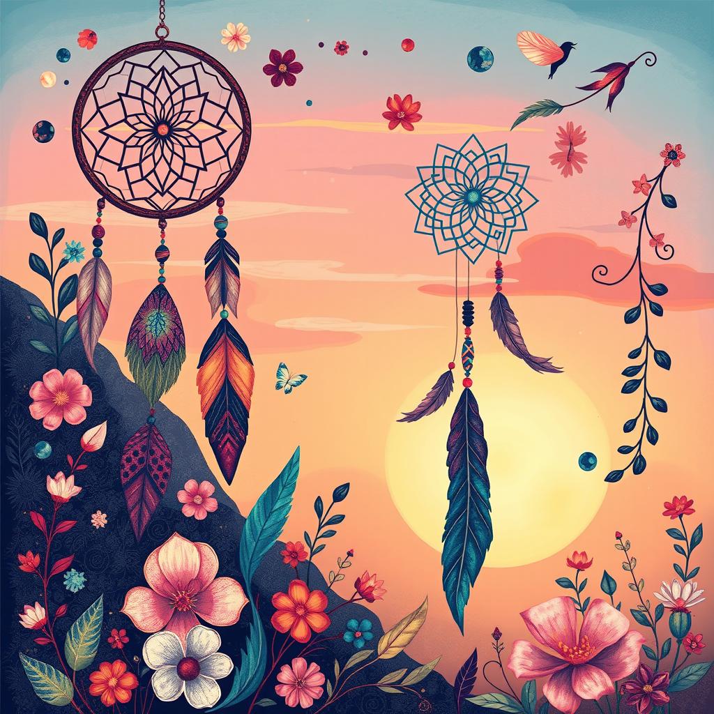 A boho-inspired illustration infused with artistic flair, showcasing a free-spirited and whimsical scene