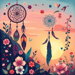 A boho-inspired illustration infused with artistic flair, showcasing a free-spirited and whimsical scene