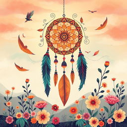 A boho-inspired illustration infused with artistic flair, showcasing a free-spirited and whimsical scene