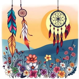 A captivating boho illustration that integrates artistic elements, depicting a vibrant and free-spirited scene