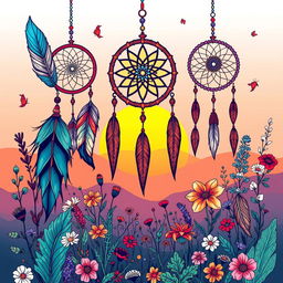 A captivating boho illustration that integrates artistic elements, depicting a vibrant and free-spirited scene