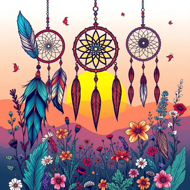 A captivating boho illustration that integrates artistic elements, depicting a vibrant and free-spirited scene