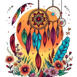 A captivating boho illustration that integrates artistic elements, depicting a vibrant and free-spirited scene