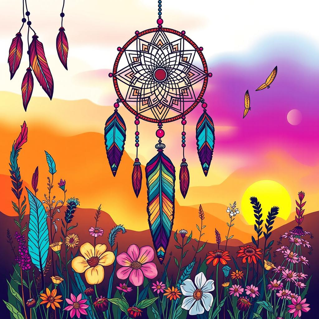 A captivating boho illustration that integrates artistic elements, depicting a vibrant and free-spirited scene