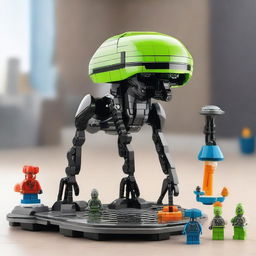 A detailed LEGO set featuring aliens, complete with extraterrestrial landscapes, advanced spaceship models, and colorful alien minifigures with various unique features