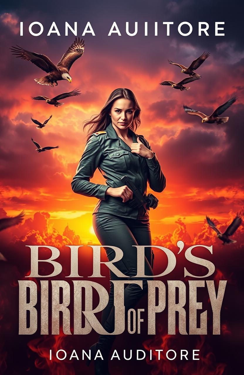 A romantic military-themed cover for a novel titled 'Birds of Prey' by Ioana Auditore