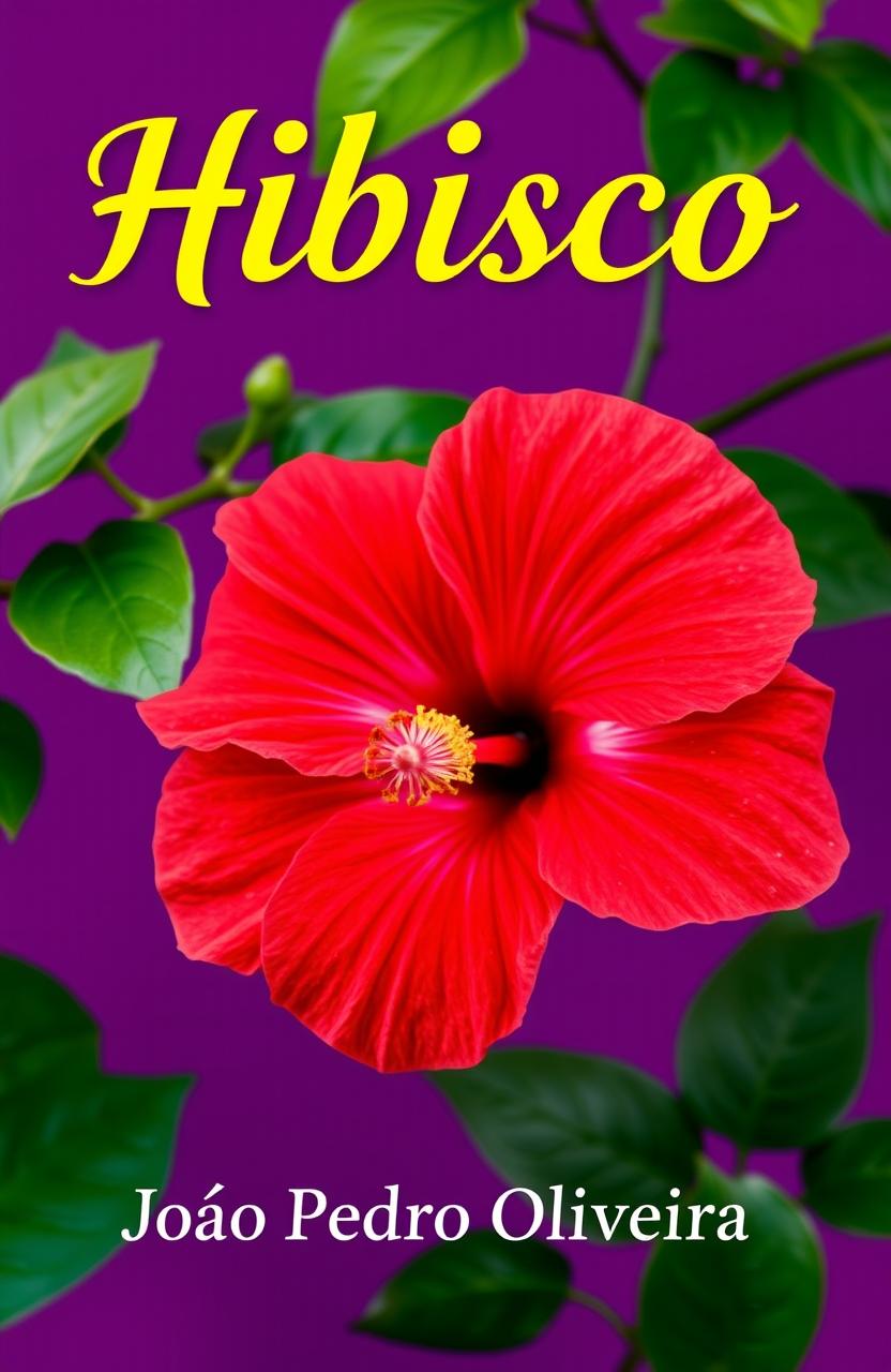 A book cover design featuring a vibrant hibiscus flower prominently displayed