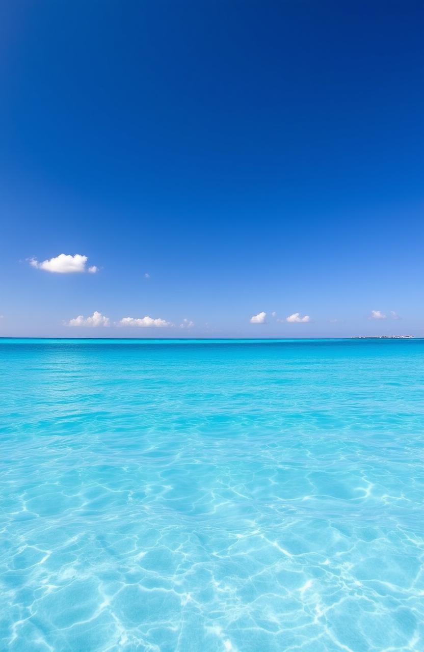 A breathtaking view of a tranquil sea merging seamlessly with a clear blue sky