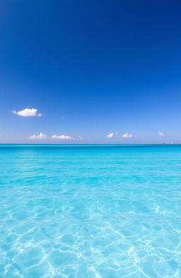 A breathtaking view of a tranquil sea merging seamlessly with a clear blue sky