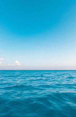 A breathtaking view of a tranquil sea merging seamlessly with a clear blue sky