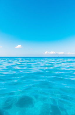 A breathtaking view of a tranquil sea merging seamlessly with a clear blue sky