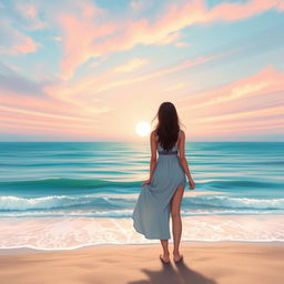 A beautiful digital artwork depicting a serene scene of the sea and sky