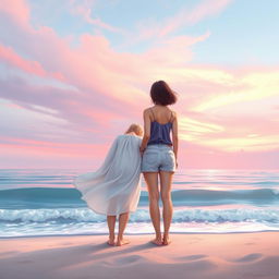 A beautiful digital artwork depicting a serene scene of the sea and sky