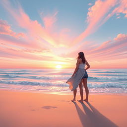A beautiful digital artwork depicting a serene scene of the sea and sky