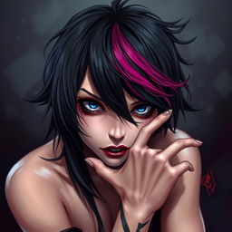 An artistic representation of an emo character with expressive features, showcasing a mix of angst and individuality