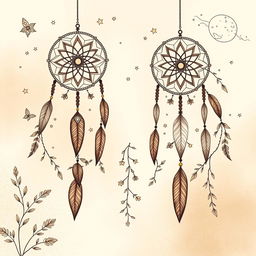 A beautiful boho illustration designed for wall art, showcasing a harmonious blend of earthy tones and intricate patterns