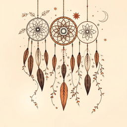 A beautiful boho illustration designed for wall art, showcasing a harmonious blend of earthy tones and intricate patterns