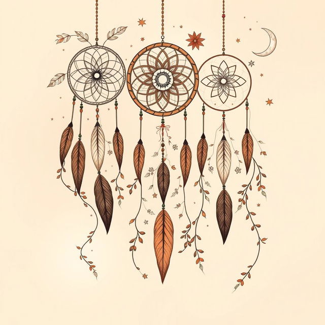 A beautiful boho illustration designed for wall art, showcasing a harmonious blend of earthy tones and intricate patterns