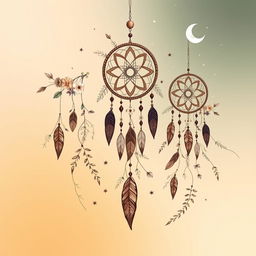 A beautiful boho illustration designed for wall art, showcasing a harmonious blend of earthy tones and intricate patterns