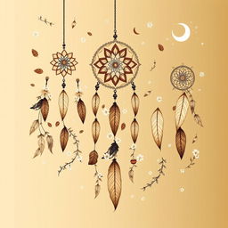 A beautiful boho illustration designed for wall art, showcasing a harmonious blend of earthy tones and intricate patterns