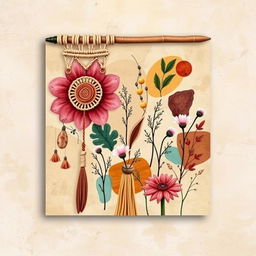 A captivating boho wall art piece featuring an array of earthy tones and vibrant colors