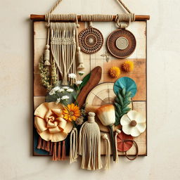 A captivating boho wall art piece featuring an array of earthy tones and vibrant colors