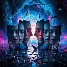 A surreal and captivating scene set in a cosmic space environment filled with vibrant colors and stars