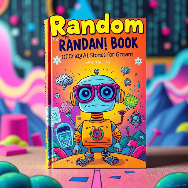 A whimsical and surreal book cover design for a fictional title 'The Random Book of Crazy A