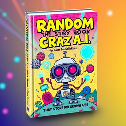 A whimsical and surreal book cover design for a fictional title 'The Random Book of Crazy A