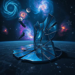 A surreal scene depicting a vast expanse of space filled with vibrant stars and swirling galaxies
