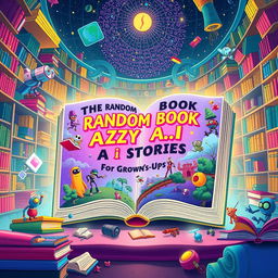 A whimsical illustration of a giant, colorful book titled 'The Random Book of Crazy A
