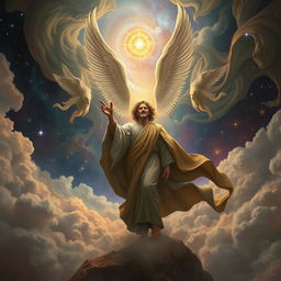 A mystical scene depicting the concept of 'Genesis' being banished from a celestial realm