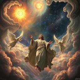 A mystical scene depicting the concept of 'Genesis' being banished from a celestial realm