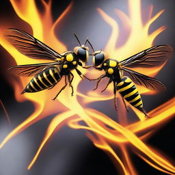 A striking image featuring a vibrant hornet and a fiery phoenix